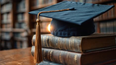 graduation cap on stack of books