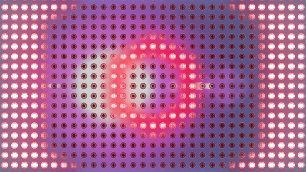 Animation of circular mesh over concentric red hexagons moving on dark background