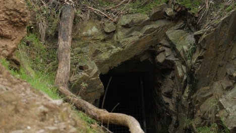 tunnel carved into the rock face during the gold rush era