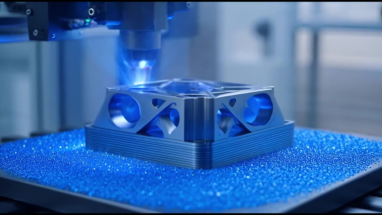 Stampante 3D industriale in metallo che crea un componente complesso