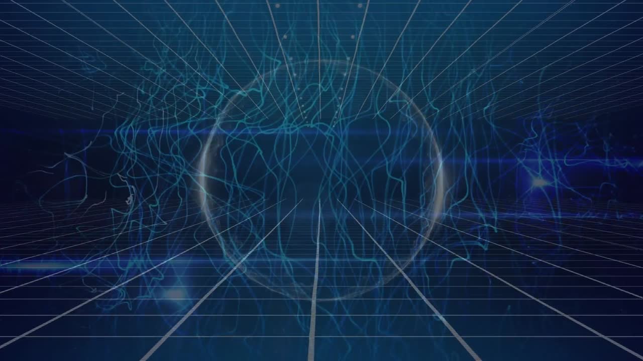 검은 바탕에 있는 원 위에 있는 빛의 흔적의 애니메이션