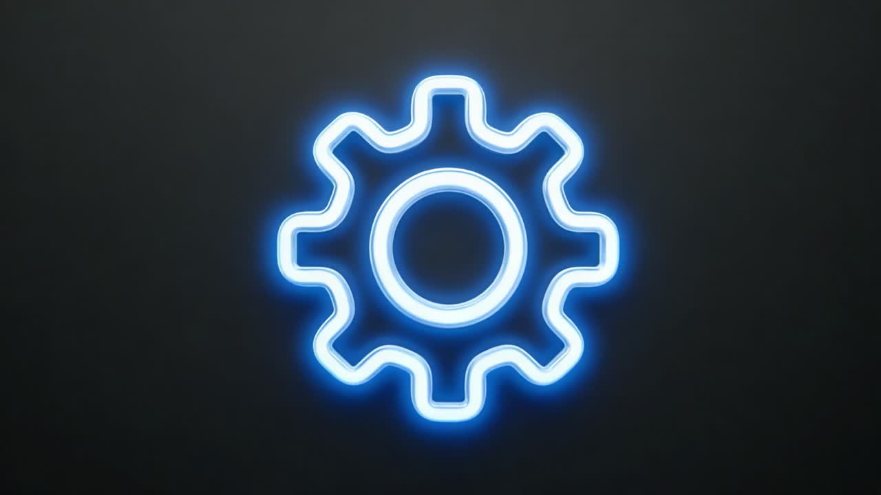 A Stylish Neon Gear Icon: Captivating Blue-Lit Industrial Symbol for Tech and Automation Concepts Representing Progress and Innovation