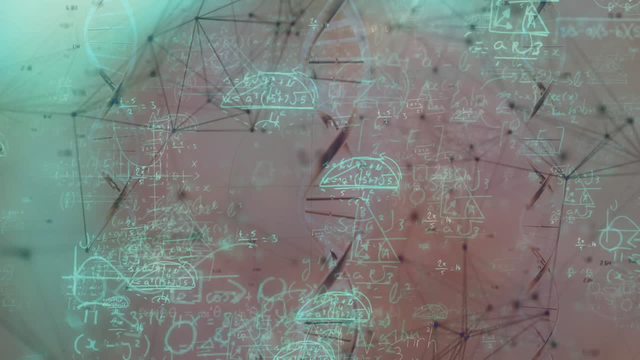 Animation of geometric shapes and equations on abstract network background