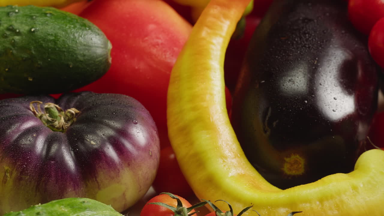 Close-up of Fresh Organic Vegetables with Water Droplets