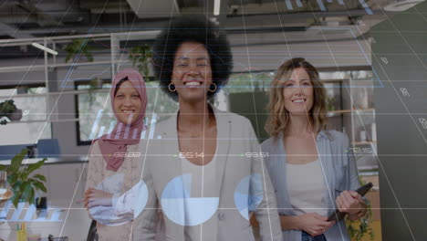 animación del procesamiento de datos financieros sobre diversas personas de negocios en la oficina