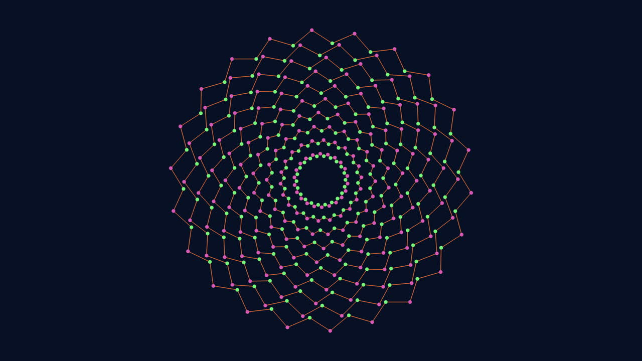 formación circular en espiral vibrante de puntos coloridos en rosa, púrpura y azul
