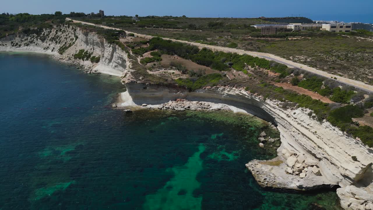 Aerial view approaching Ta' Kalanka Sea Cave, Malta