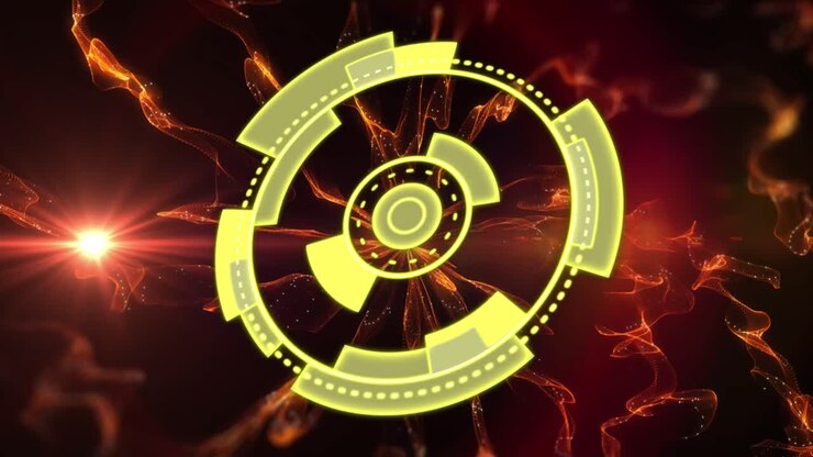 Animazione di cerchio giallo nello spazio con luce e fumo