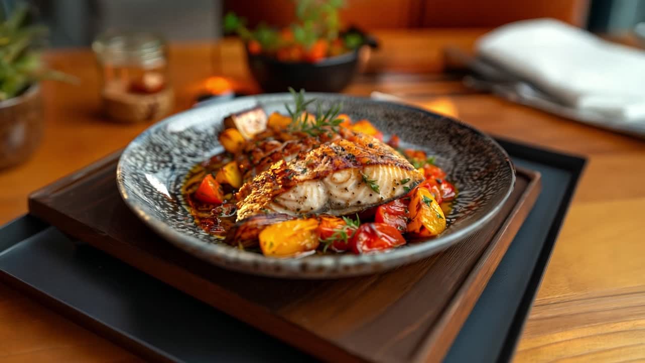 Delicious grilled salmon dish with vegetables