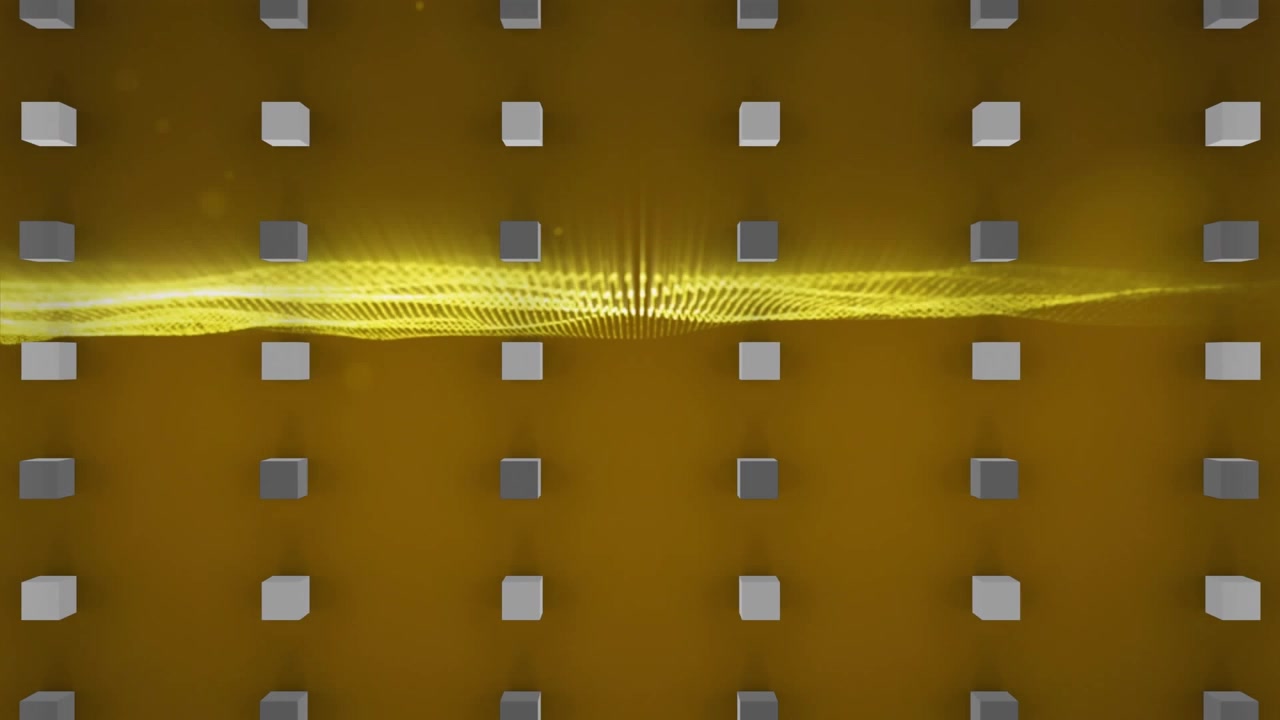 The animation consists of 3d grey cubes moving in formation on a green screen background