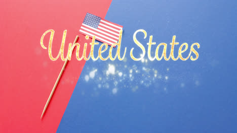 animation of united states over flag of united states of america on red and blue background