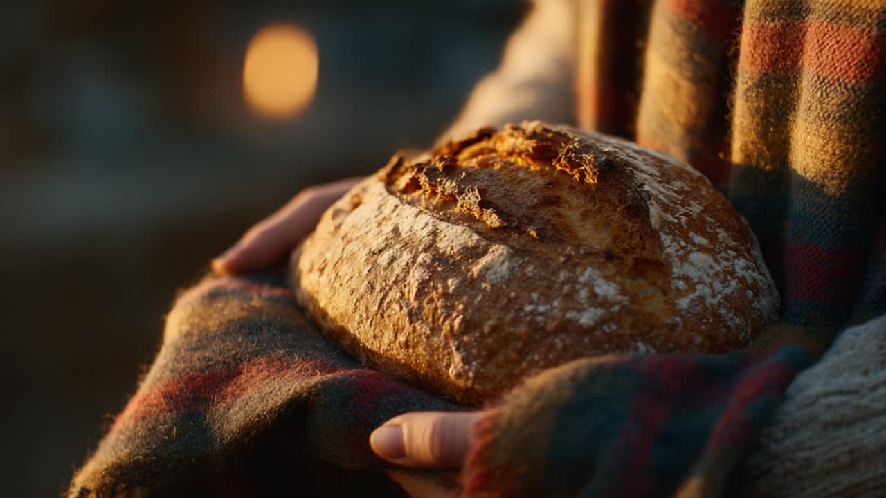 A Warm Loaf of Artisan Bread Cradled in Cozy Hands, Enveloped by an Earthy Tapestry, Capturing the Essence of Comfort and Culinary Craftsmanship