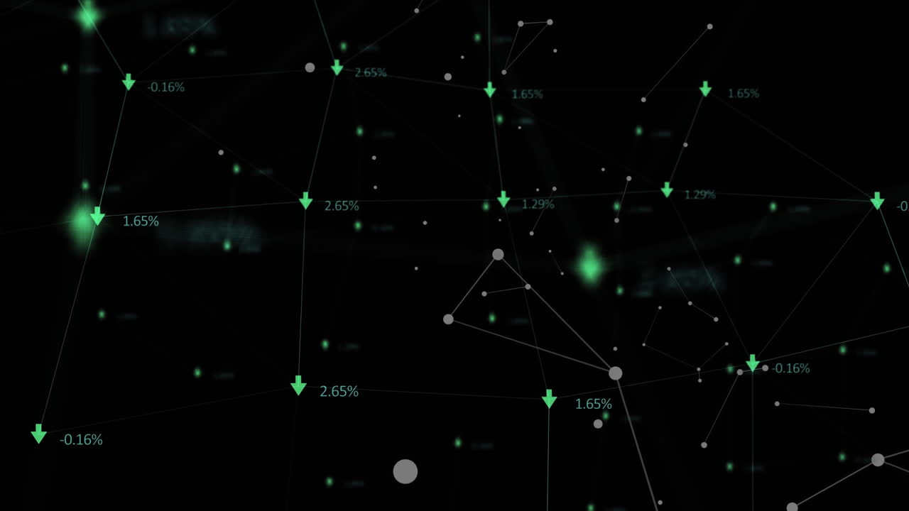 Network of connections with arrows against black background