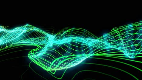 Abstract Glowing Green and Cyan Energy Waves on Black Background