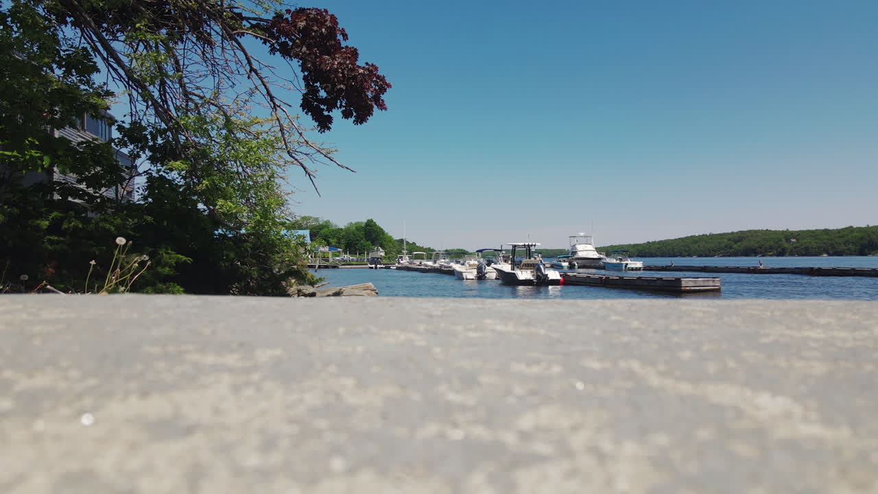Boats docked at a marina on a clear day