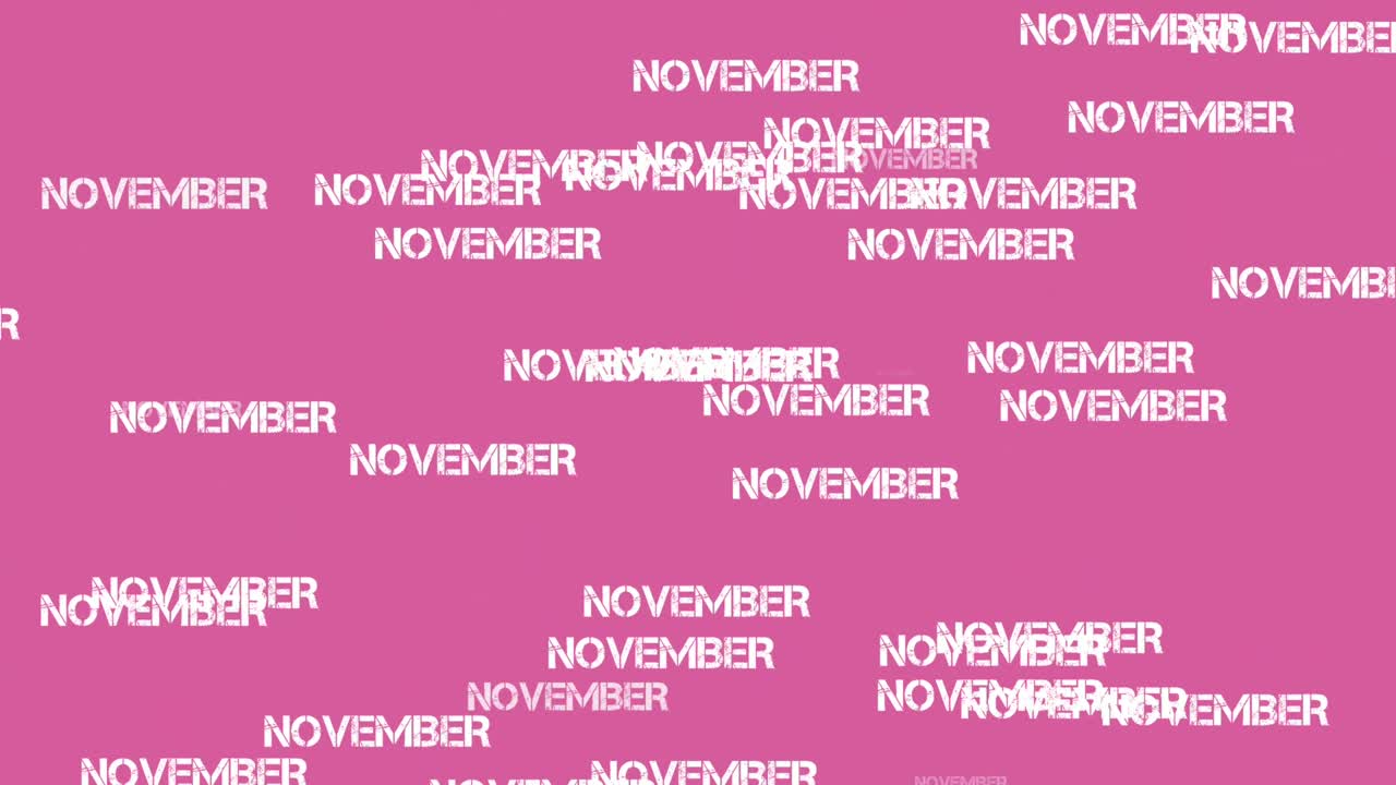 November Text Animation Falling on pink background.Rain of text cartoon animation