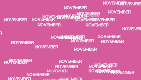 november text animation falling on pink background.rain of text cartoon animation