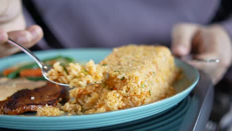 fried rice with steak and vegetables