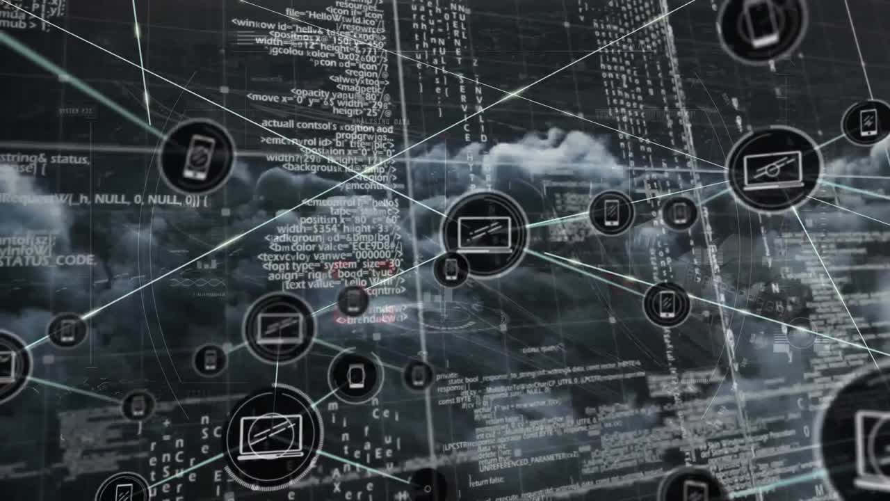 Animation of network of connections with data processing