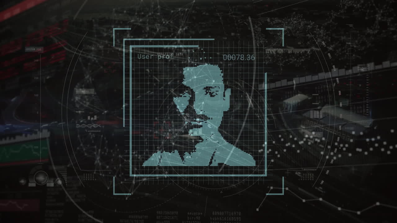 анимация обработки данных с различными людьми иконы над масштабом сканирования