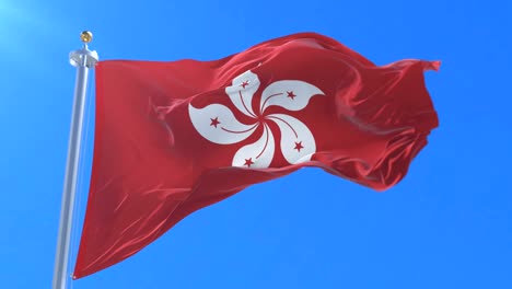 flag of hong kong waving at wind with blue sky, loop