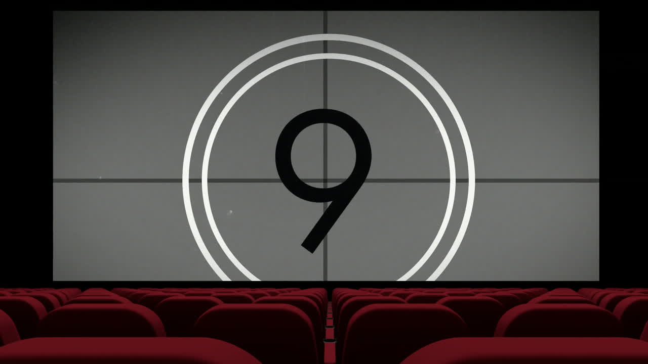 빈 극장 스크린에서 카운트다운 4k