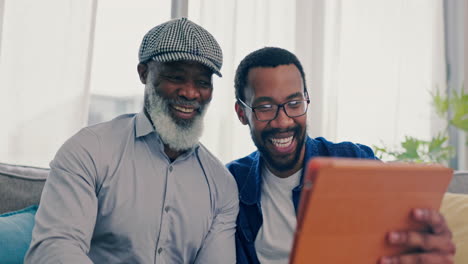 video call, talking or father with son