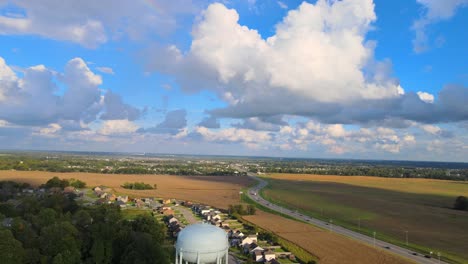 Water-tower-alongside-corn-crops-and-rural-housing-in-Western-Tennessee