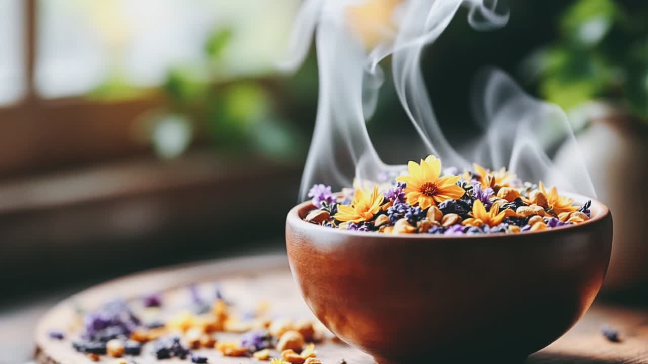 Aromatic Floral Infusion in Wooden Bowl