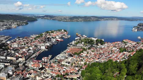 aerial: flying over bergen in norway