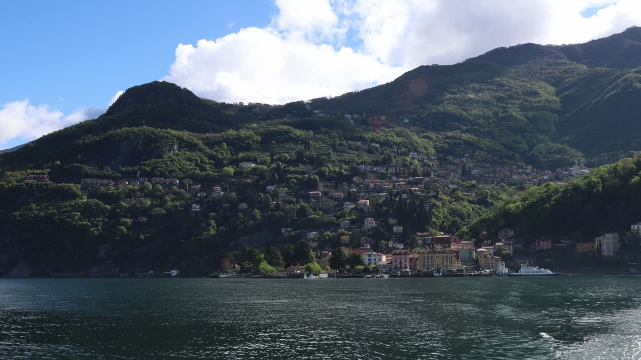 Leaving city of Varenna on the shore of lake Como, traditional Italian town
