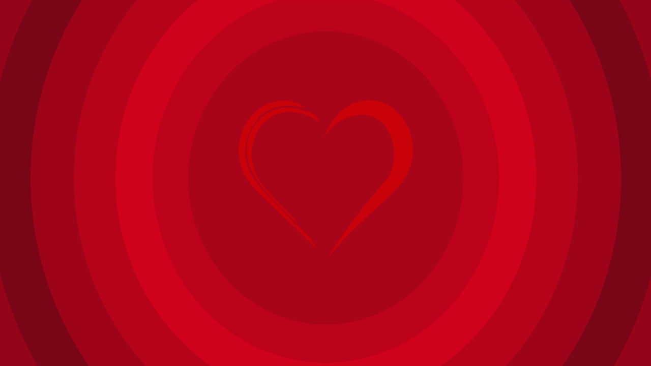 animación del corazón sobre círculos rojos sobre fondo rojo