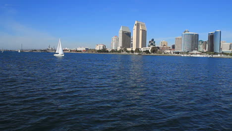 san diego skyline from aboard a passenger boat