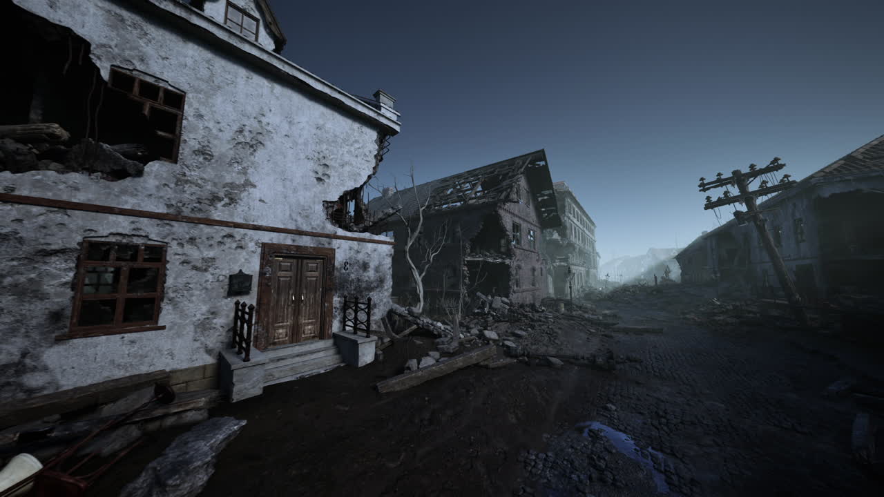 파괴적 인 전쟁 후 폐허 가 된 도시 거리