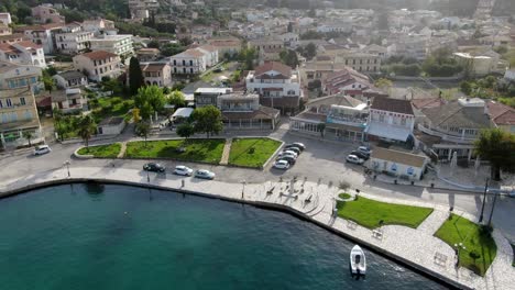 aerial drone view of famous kassiopi port in corfu island greece