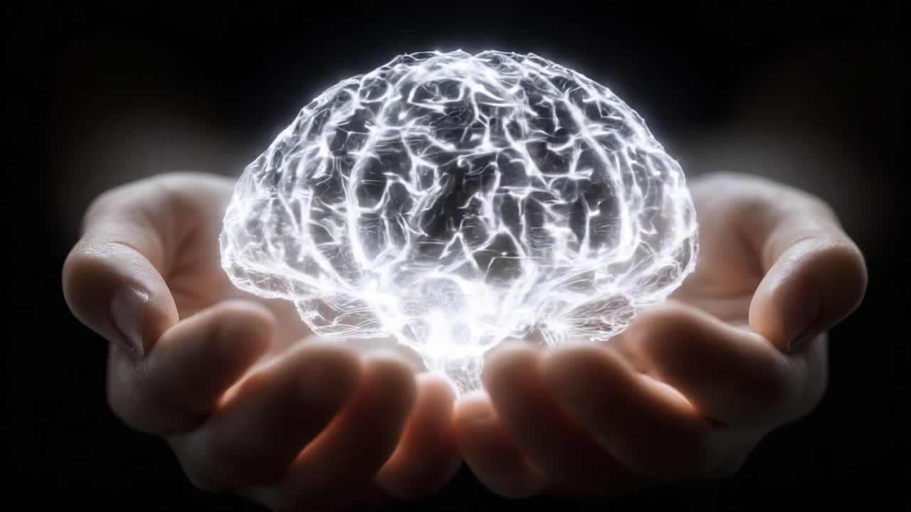 Illuminating the Mind: A Glowing Brain in Gentle Hands Represents the Intersection of Humanity and Enlightenment in a Striking Visual Display