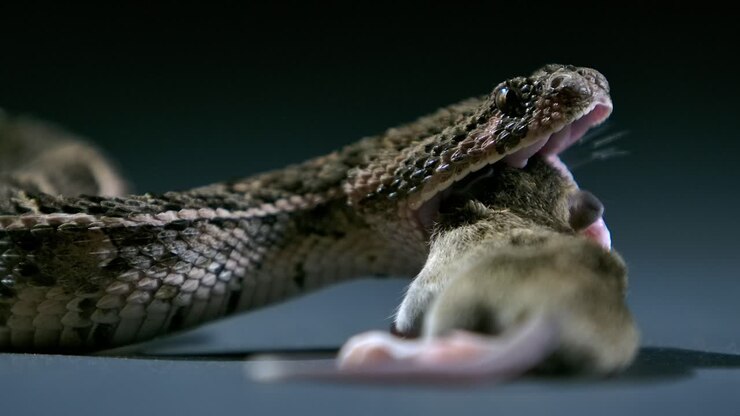 cottonmouth loopt prooi in de mond met behulp van tanden een voor een slomo - studio