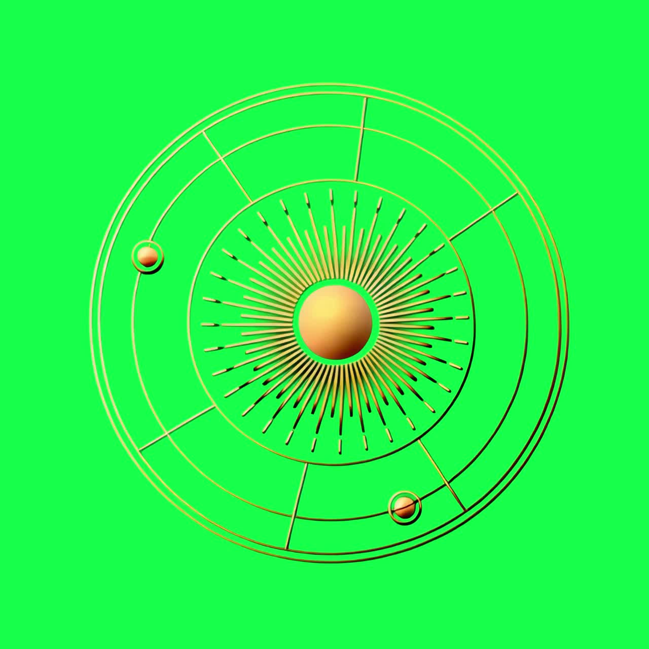 Animazione di design con sole dorato geometrico, video 4K trasparente, green screen