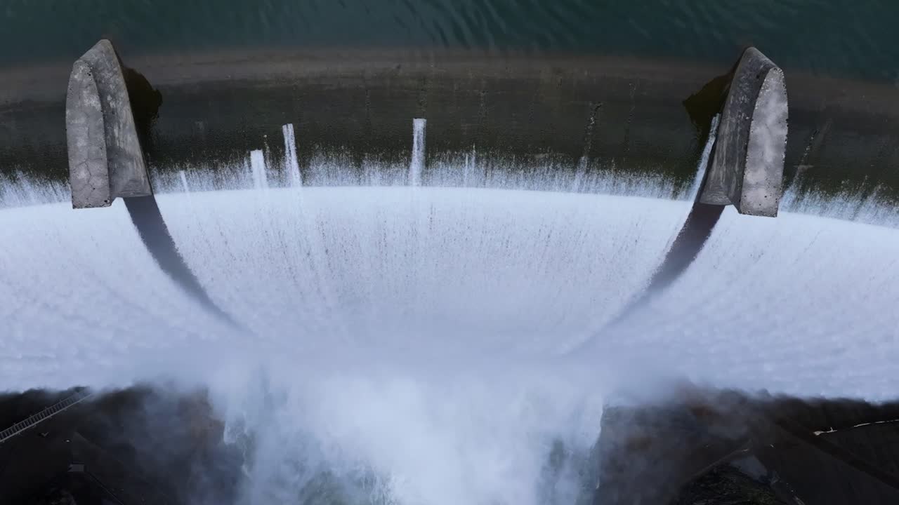 Eume Dam- Hydroelectric Dam In The Eume River Valley In Galicia, Spain. Aerial Topdown Shot