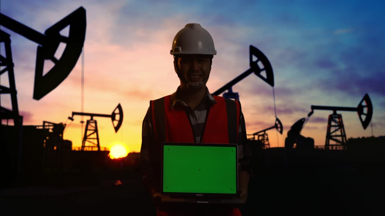 ingeniero en una plataforma petrolera con una computadora portátil