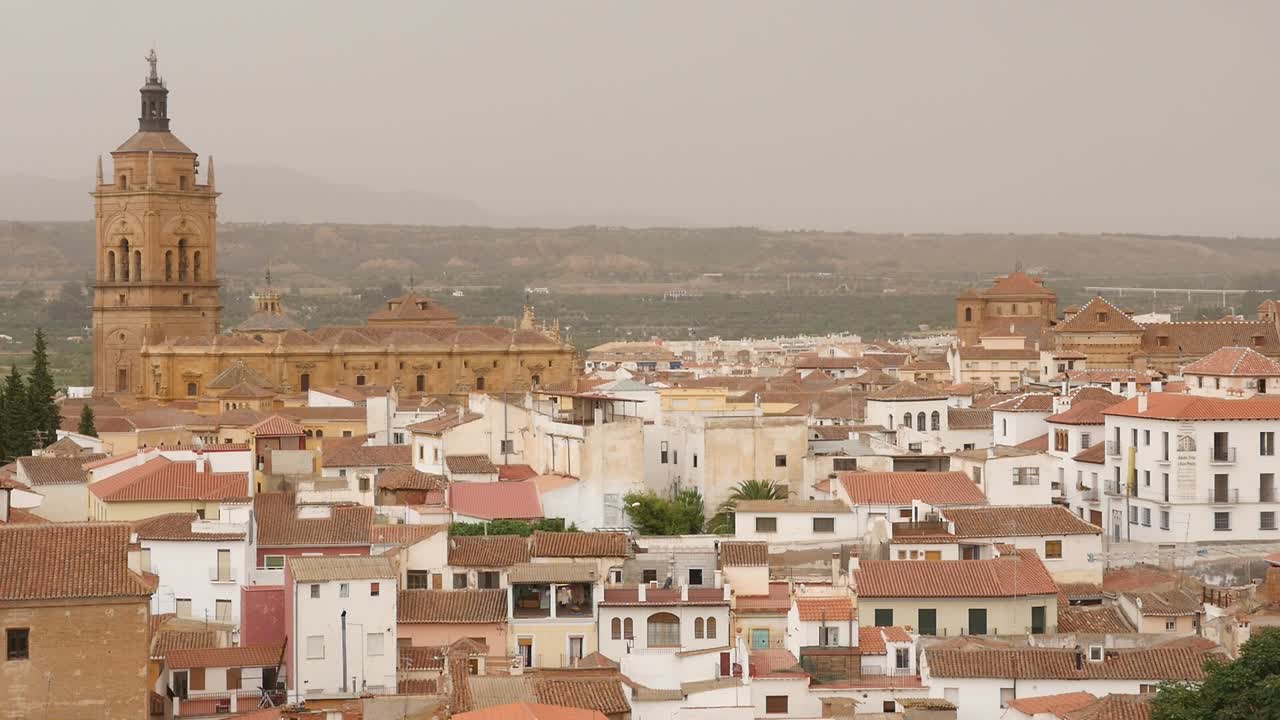Cathedral of the Incarnation in Guadix. Baroque and Renaissance architecture dominating the white houses and rooftops of the historic center