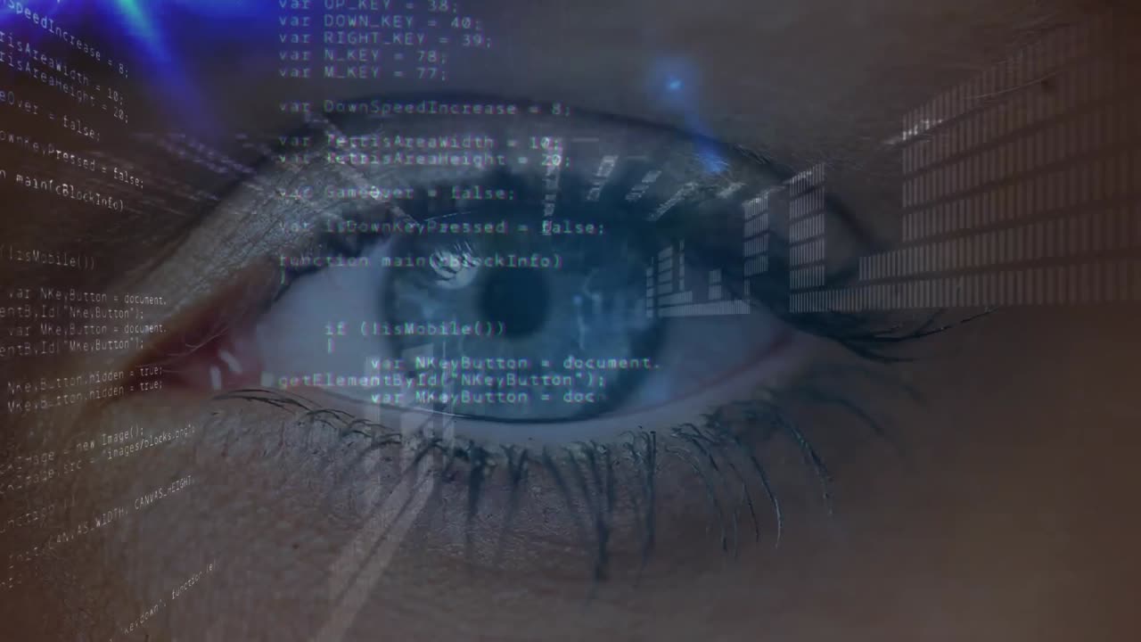 ojo abierto y cerrado con código digital