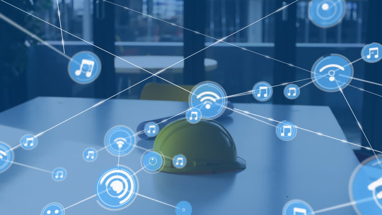 animación de la red de conexiones a través de cascos duros y planes de arquitectos