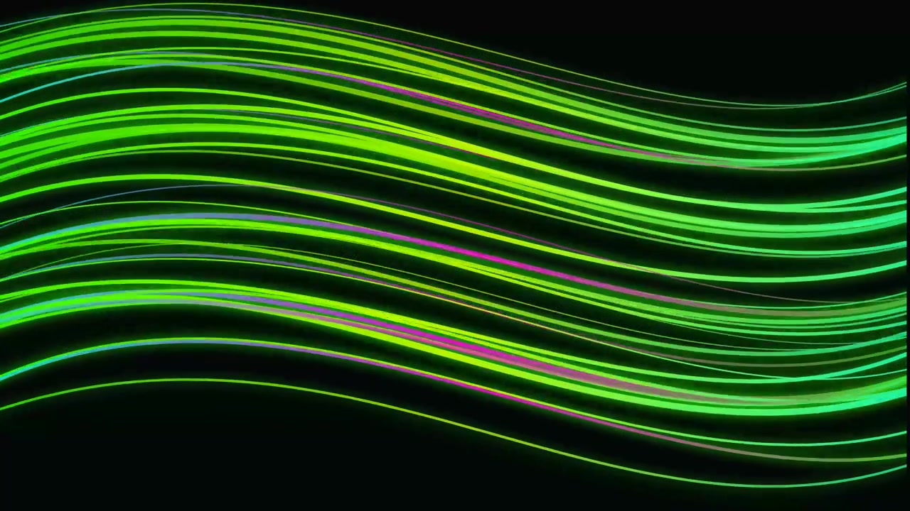 Scie astratte di luce neon verde che scorrono su sfondo nero