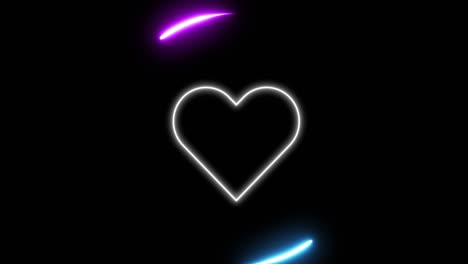 animation of neon flickering heart icon with purple and blue light trails on black background