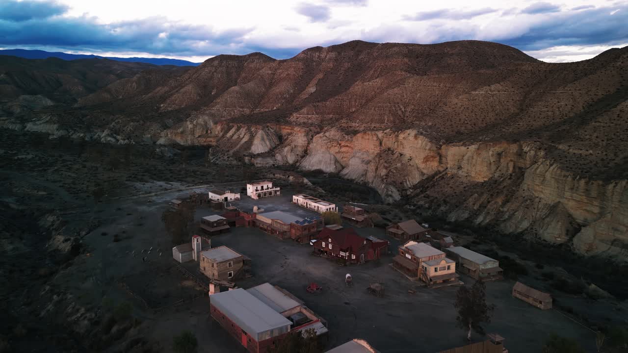 Aerial View of an Old Western Town Film Set in a Desert Landscape