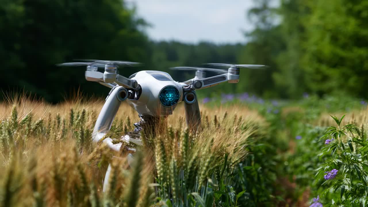Drone agricolo innovativo che sorvola campi di grano, migliorando il monitoraggio delle colture grazie alla tecnologia avanzata per pratiche agricole efficienti e soluzioni sostenibili