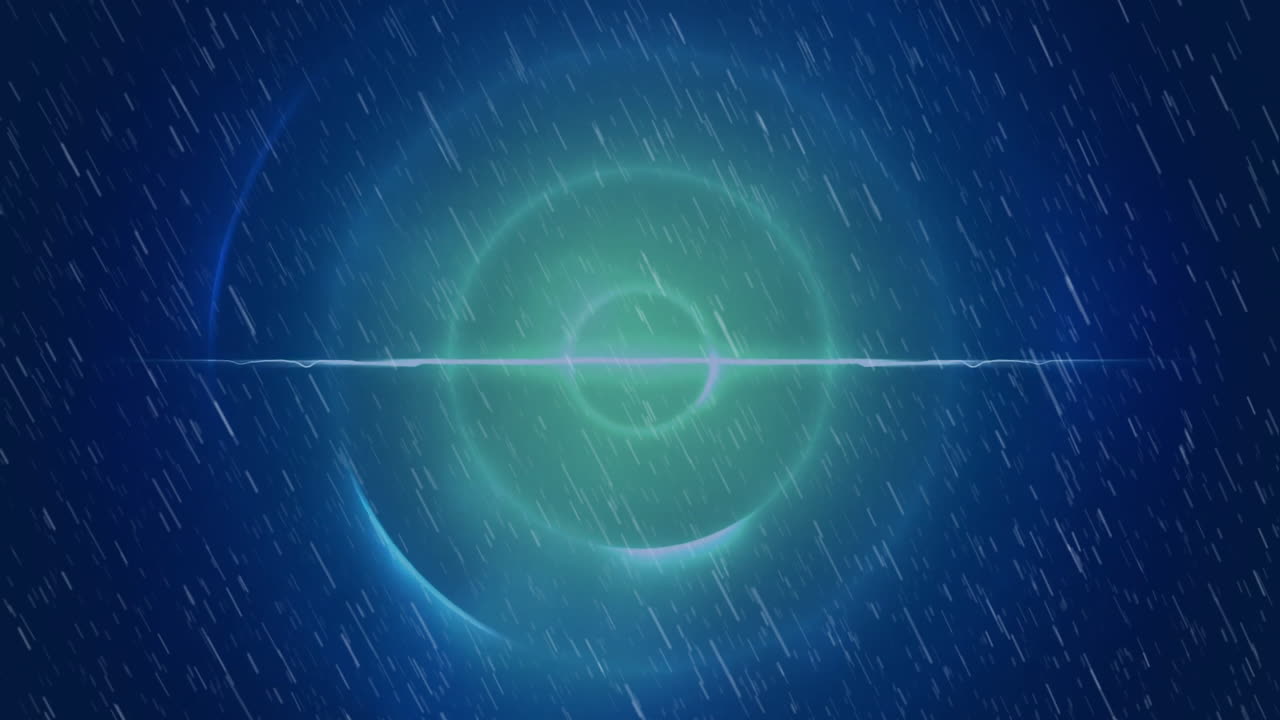 Animation of glowing circular pattern with rain on dark blue background