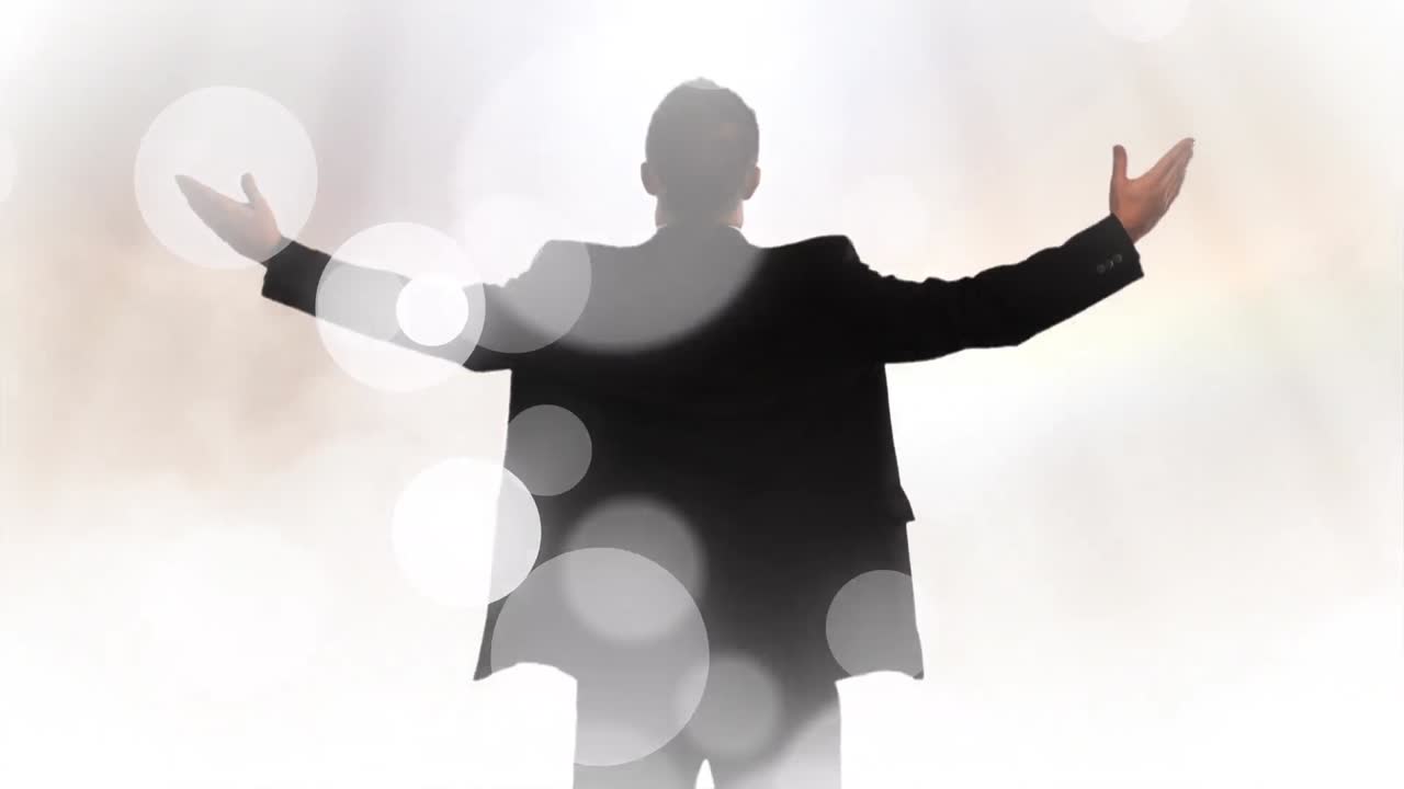 구름 위의 스의 애니메이션과 백인 사업가