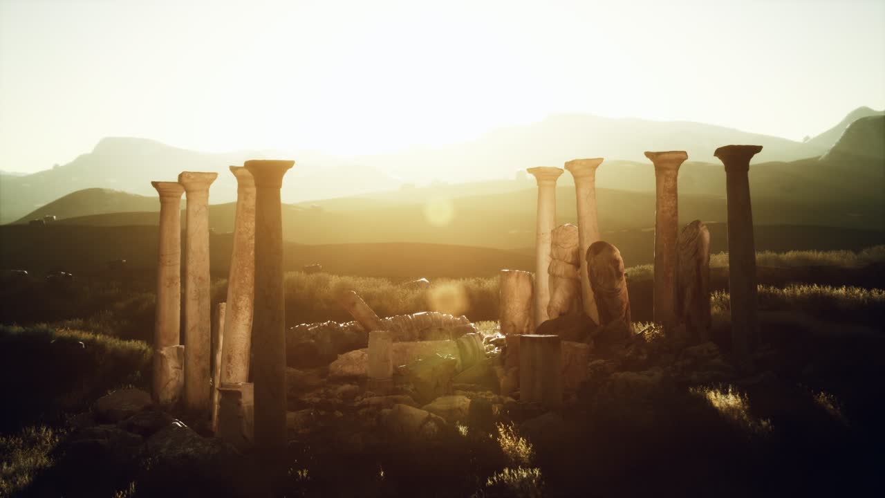 ruinas de un antiguo templo griego al atardecer